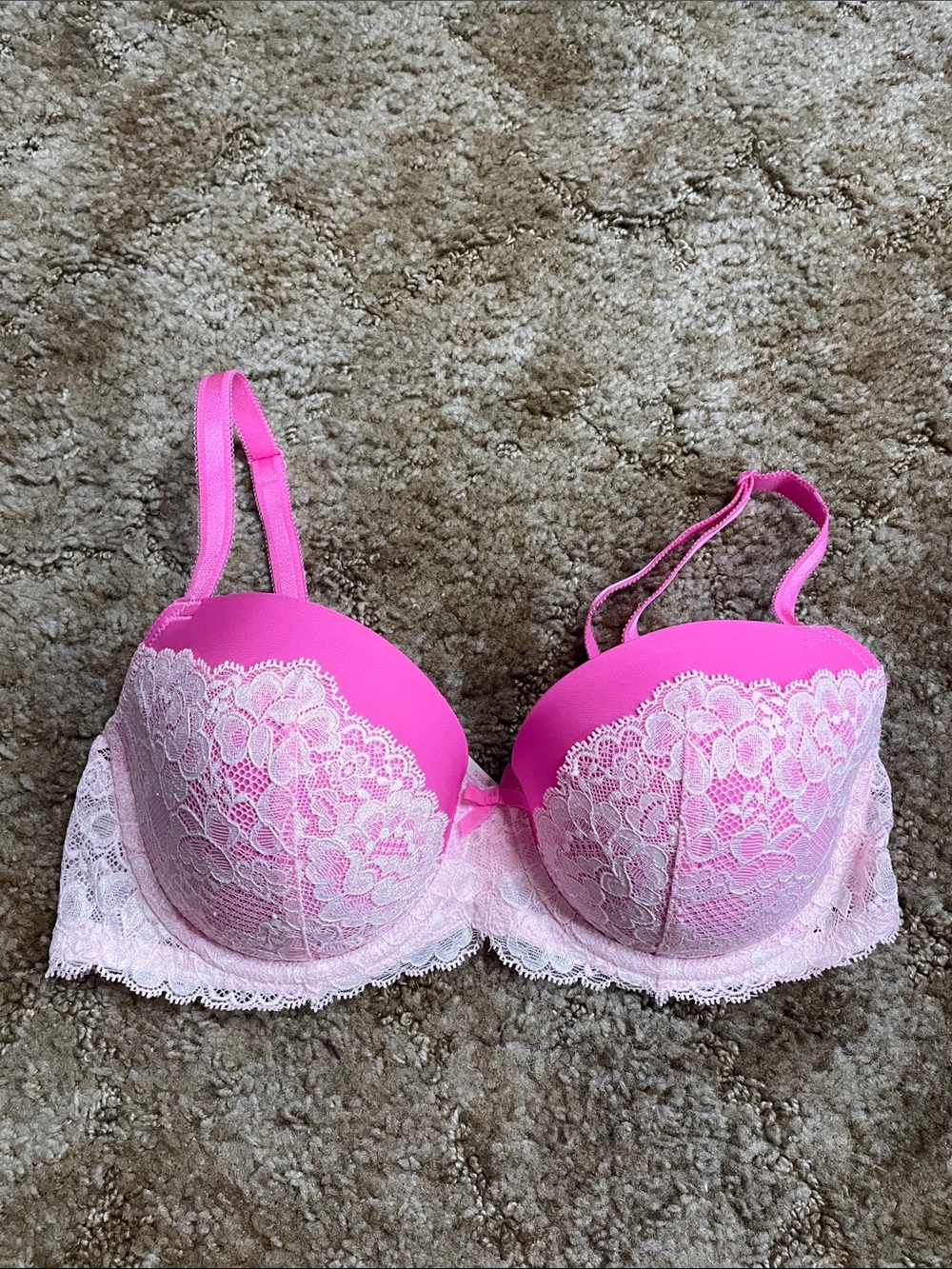 Vintage Victoria’s Secret Dream Angels Pink & White Lace Bra Size 34D